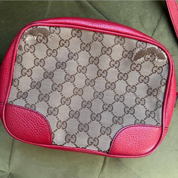 Gucci GG Canvas Red Leather Crossbody Purse with Wallet pockets - Picture 4 of 10